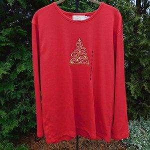 M&C Sportswear Plus Size-XXL Christmas Top with Gold Scroll-Embroidered Tree